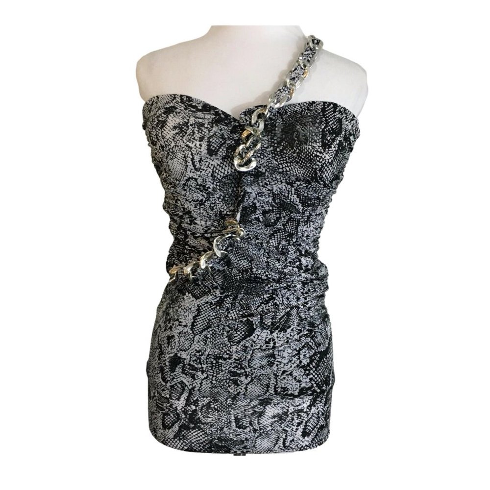 Small Black White One Shoulder Shirt Black White Animal Print